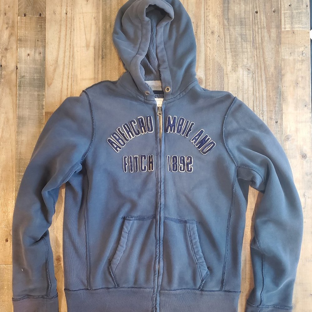 Original Abercrombie & Fitch Heavyweight Full Zip Hoodie / BLUE / MEDIUM